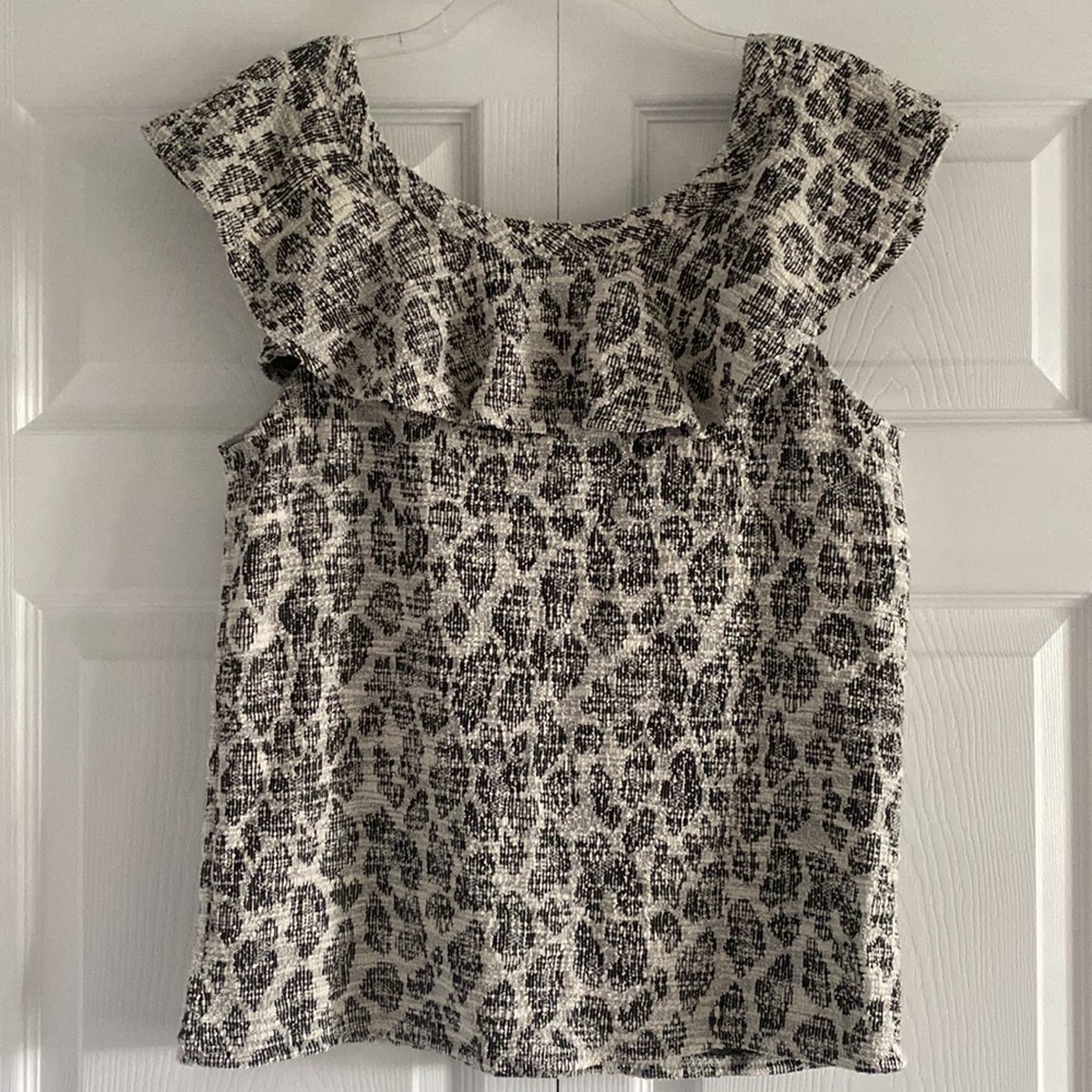 NWT Dolan Anthropologie Asymmetrical Black & White Tweed Ruffle Top-Size Medium - Picture 11 of 14